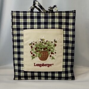 Longaberger Navy and Cream Checkered Tote